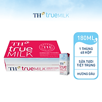 Thùng 48 hộp sữa tươi tiệt trùng hương dâu TH True Milk 180ml (180ml x 48)