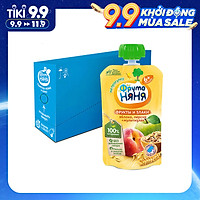 Thùng 12 Gói Trái cây nghiền vị táo, đào và ngũ cốc Fruto Nyanya 130g