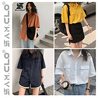 Áo sơ mi nữ cổ bẻ tay ngắn - lỡ phong cách ulzzang form freesize dáng rộng unisex mặc cặp, nhóm, couple TRƠN HAI TÚI