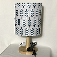 Đèn ngủ để bàn DB-D10 HỌA TIẾT LÁ, đèn bàn ngủ chóa vải bố linen decor nhà cửa, chân gỗ phong cách, công tắc bật tắt, tặng kèm bóng đèn
