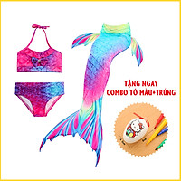 Đồ Bơi Quần Áo Tắm Bikini Nàng Tiên Cá Cho Bé Gái Đi Biển CHƯA Kèm Chân Vịt nhựa (Tặng conbo tô màu + trứng) E83