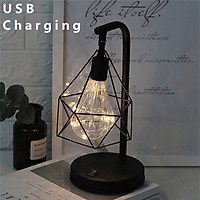 USB Creative Retro Iron Art Hollow Diamond LED Table Lamps Reading Lamp Night Light Desk Birthday Gift Bedroom Decor