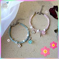 Vòng tay handmade hình Trân châu và chiếc lá đính hạt nhiều màu sắc cá tính cho nữ