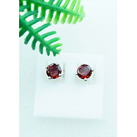 Bông tai đá Garnet mài giác tròn 5mm