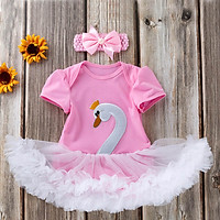 Summer Infant Baby Girls Short Sleeve Animal Goose Rompers Kids Bodysuit Jumpsuit With Headband