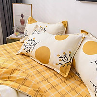 Bộ chăn ga gối đệm cao cấp cotton poly cỏ vàng tròn cute miễn phí bo chun drap giường , ga trải giường P19