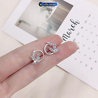 Bông tai bạc nữ đính đá, khuyên tai nữ bạc 925 thời trang phụ kiện trang sức nữ thương hiệu Viễn Chí Bảo