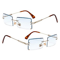 2x Women Rectangle Cut Rimless Sunglasses Retro Tinted Lens Eyewear UV400 Blue