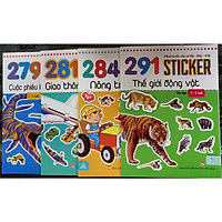 Bộ 4 cuốn Sticker( thế giới động vật, cuộc phiêu lưu thời tiền sử, nông trại vui vẻ, giao thông thành phố)