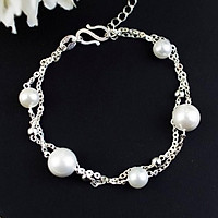 Vòng Tay, Lắc Chân Bạc S99 CaoBac Silver Hai Sợi Trai Bi Cao Cấp Dành Cho Bạn Nữ