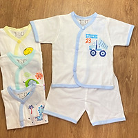 COMBO 3 Bộ quần áo sơ sinh cotton J-FR GGY | Mẫu Tay Ngắn Cài Xéo Trắng | Size 1 -4 cho bé sơ sinh -11 kg | Chất vải thun cotton 100% xịn, đẹp, mềm, họa tiết xinh | Hàng Việt Nam | Quần sơ sinh | Áo sơ sinh | Quần áo trẻ em