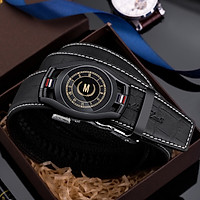 MashaLanti men's belt crocodile pattern top layer cowhide belt men's business casual automatic buckle belt men's PD120 gun color (110-130CM)