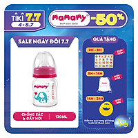 Bình sữa thủy tinh cổ rộng chống sặc, chống đầy hơi cho bé Mamamy 120ml.