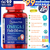 Omega-3 Puritan's Pride Hỗ Trợ Sáng Mắt, Bổ Trí Não, Tim Mạch, Xương Khớp - Fish Oil 1000mg Chiết Xuất Từ Nguồn Cá Sạch Với Quy Trình Sản Xuất Nghiêm Ngặt - Hộp 100 Viên, Dùng Cho Cả Nam Và Nữ