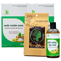 Bao Nhien Basic Fat Loss, Waist Slimming, Warmth, and Stretch Mark Reduction Combo - 2 Belly Salt Compresses, 1 Salt Wrap Belt, 1 Turmeric Essence