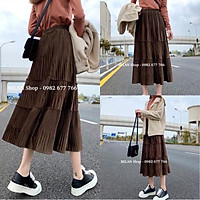 Chân váy nhung dập ly dài xoè midi siêu xinh new hot