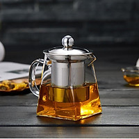 High-grade Blown Glass Tea Coffee Set Resistant Bottle Cup With Infuser Tea Leaf Herbal of Borosilicate Square Teapot