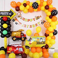 Combo bong bóng trang trí, tổ chức sinh nhật Happy Birthday tone Vàng Cam cho bé trai yêu thích xe - Có đầy đủ phụ kiện