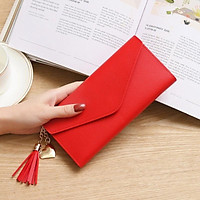 BÓP VÍ DÀI NỮ CẦM TAY VD137 KHÓA BẤM KẾT HỢP TUA PHỤ KIỆN XINH XẮN