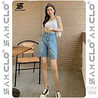 Quần bò đùi denim short Jeans nữ SAM CLO dáng suông ulzzang ống rộng lưng ôm cạp cao màu trơn CODE 368