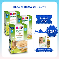 Combo 3 bột ăn dặm không chứa sữa HiPP Organic Baby Cereal 100% hữu cơ cho trẻ từ 4 tháng tuổi: Bột gạo nhũ nhi, Bột ngũ cốc tổng hợp, Bột ngũ cốc bắp non (3 hộp x 200g)