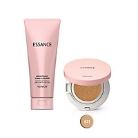 Combo Sữa rửa mặt Essance Britening Foam Cleanser và Phấn nước mịn lì mờ khuyết điểm Veil Fit Cushion SPF50+ PA+++