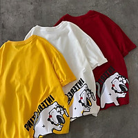Áo thun nam nữ tay lỡ form rộng Unisex Oversize T- shirt logo chú chó chất thun cotton co giãn thoáng mát form 50-70kg mặc