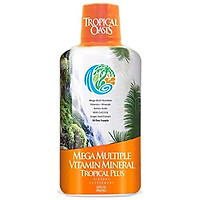 Tropical Oasis Mega Plus - Liquid Multivitamin and Mineral Supplement – Includes 85 Vitamins & Minerals, 20 Amino Acids + CoQ10, Grape Seed Extract & Organic Aloe Vera - 32oz, 32 Servings