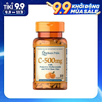Viên Uống Puritan's Pride Vitamin C 500 mg with Bioflavonoids & Wild Rose Hips 100 v của Mỹ, Bổ Sung Vitamin và khoáng chất, tăng sức đề kháng, hệ miễn dịch, hạn chế sự xâm nhập của virus, vi khuẩn, phòng cảm lạnh