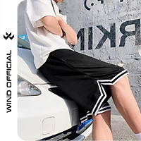 Quần short thun unisex Wind form rộng bóng chày Chữ V lửng nam nữ oversize ulzzang