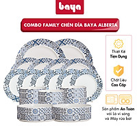 Bộ Chén, Bát Đĩa Gia Đình Gốm Sứ Tráng Men BAYA ALBERTA Gồm 20 Món Họa Tiết Gạch Bông Màu Xanh Phù Hợp Làm Quà Tặng Xinh Xắn 6000246