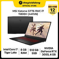 Laptop MSI Katana GF76 11UC i7 11800H/8GB/512GB/4GB RTX3050/17.3"F/144Hz/Balo/Chuột/Win10/(441VN)/Đen - Hàng chính hãng