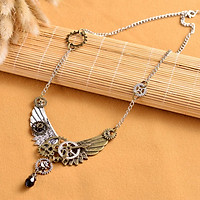 Steampunk Charm Alloy Gear Hour Hand Pendent with Big Necklace Chain