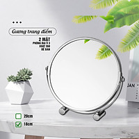 Gương trang điểm phóng đại 3 lần, xoay 360 độ, 2 mặt siêu nét, để bàn, Inox 304, Size 18cm, 20cm, Minh House G31