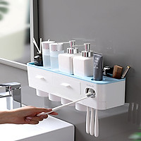 KỆ ĐỂ KEM ĐÁNH RĂNG VÀ BÀN CHẢI THÔNG MINH 4 CỐC CÓ NHẢ KEM ĐÁNH RĂNG TỰ ĐỘNG KÈM CỐC HÚT TỪ TÍNH