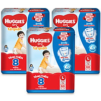 Combo 3 Gói Tã Quần Huggies Dry Gói Cực Đại L68 (68 Miếng) - Tặng 8 miếng