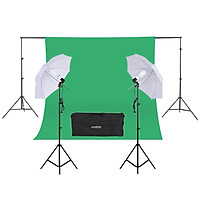 Bộ Dụng Cụ Chụp Ảnh Andoer Phông Nền Xanh (2x3m) + Chân Đứng (1.8x2.7m) Và Đèn (2x135W) (5600K)