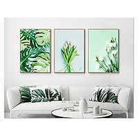 Decal trang trí tường bộ 3 hoa xinh lá xanh Tipo_0263