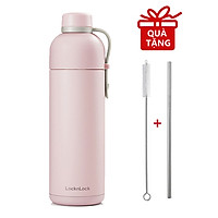 Bình Giữ Nhiệt Lock&Lock Belt Bottle 490ml LHC4267, Chất Liệu Thép Không Gỉ, Quai Xách Dễ Mang Đi, Miệng Bình Rộng Dễ Bỏ Đá, Dễ Vệ Sinh, Hàng Chính Hãng - Tặng Ống Hút Inox Và Cọ Rửa