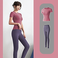 Bộ Đồ Tập GYM YOGA Nữ 2 Món, Set Quần Áo Thể Thao Tập GYM Áo Thun Đen và Quần Dài