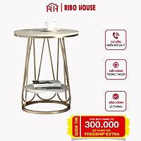 Bàn trà sofa RIBO HOUSE khung kim loại sơn tĩnh điện mặt đá 100% decor trang trí phòng khách ban công phòng ngủ RIBO175