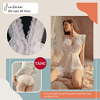 Váy ngủ sexy gợi cảm đồ ngủ dây vai xếp ly bản rộng phối ren chất lụa mềm mượt DN07