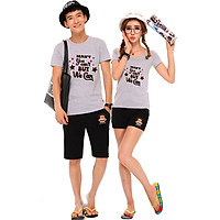 Bộ Áo Thun Đôi Nam Nữ I Can't You Can't But We Can Màu Xám