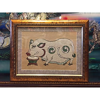Tranh dân gian Đông Hồ - Lợn độc bên máng thức ăn