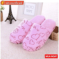 dép nỉ bông đi trong nhà họa tiết trái tim đế trống trượt