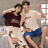 Mùa Hè Mới Cổ Tròn Tay Ngắn Váy Ngủ Cho Người Phụ Nữ Thời Trang Cho Người Đàn Ông Và Phụ Nữ Bộ Đồ Ngủ Bộ Cặp Đôi Hoạt Hình Dễ Thương Đồ Ngủ