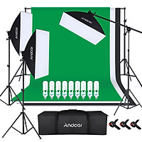 Andoer Photography Kit 1.8*2.8M Black White Green Polyester Cotton Backdrop 3pcs Fish-like Mount Clip 2pcs 50cm*70cm
