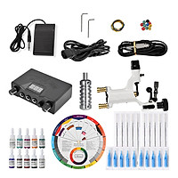 Complete Tattoo Kit Pro Tattoo Machine Kit Rotary Power Supply Color Inks 12color Wheel Card Paper