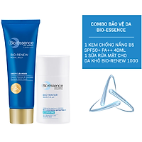 Combo bảo vệ da Bio-essence ( Kem chống nắng Bio Water B5 Sunscreen SPF50+ PA++ 40ml + Sữa rửa mặt Bio-Renew tinh chất sữa ong chúa 100g)
