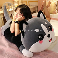 Gối Ôm Hình Thú Mèo Husky - Gấu Bông Mèo Mắt Tròn Siêu To Khổng Lồ Đáng Yêu Làm Quà Tặng Ý Nghĩa-Mềm Mịn Co Giãn 4 Chều